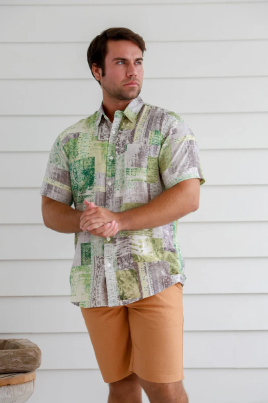 Braintree Hemp Shirt Green Block Print